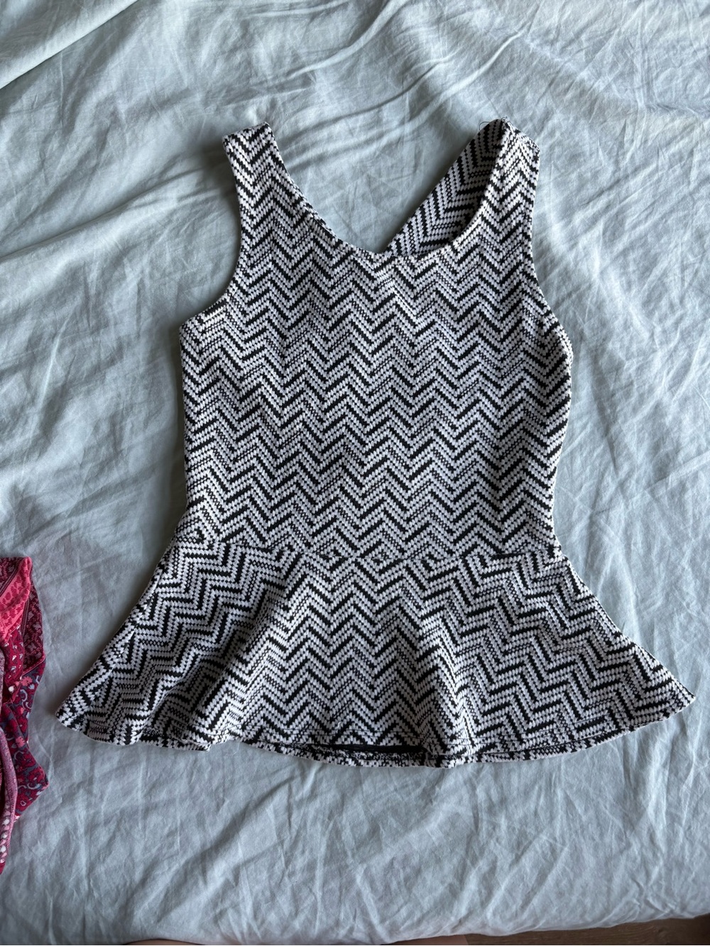Chocolate Black & White Chevron Peplum Tank Top